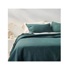 Full/Queen Heavyweight Linen Blend Comforter/Sham Set Dark Teal Blue - Casaluna